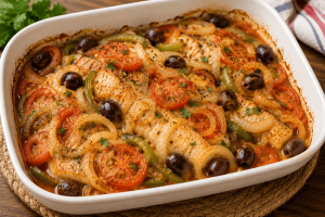 Cação ao Forno: Receita Fácil com Batatas e Legumes